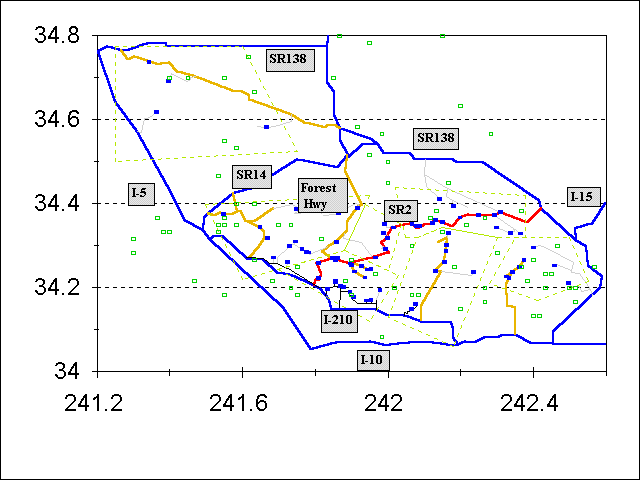map showing hikes and airplane crashes in anf